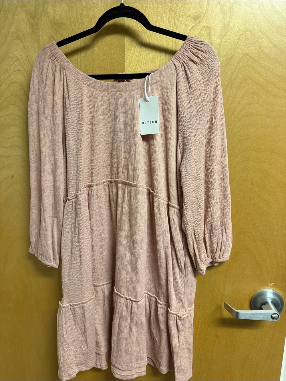 Heyson Women's Blush Pink Mini Tiered Peasant Dress